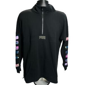 Victoria’s Secret PINK‎ Quarter-Zip Black Pullover Sweatshirt - Size M - Pockets